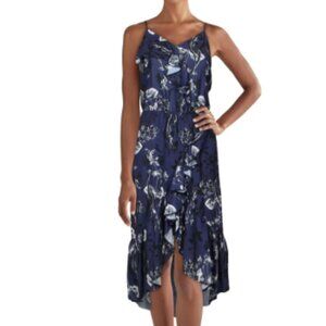 NWT Parker Blue Floral Ruffled Midi Dress - Adjustable Spaghetti Straps